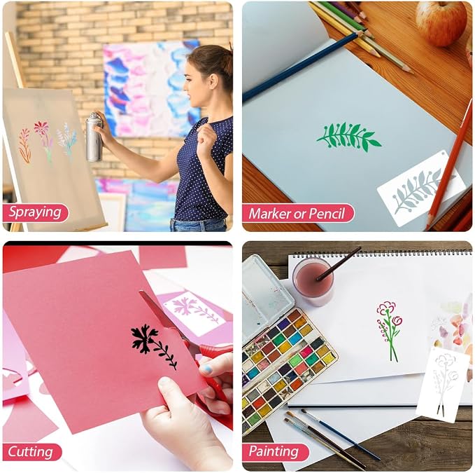 50 PCS Flower Stencils for Crafts Reusable Flower Stencils for Painting on Wood - Image 6
