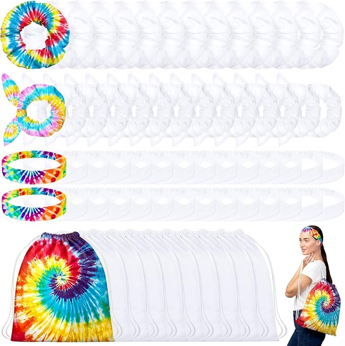 Abbylike 96pcs Tie Dye Party Cotton Drawstring Backpacks Scrunchies Bow Hair by Abbylike