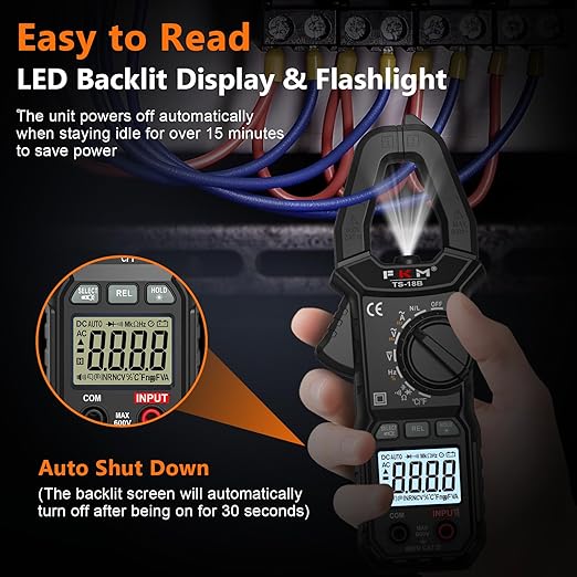 FKM Digital Clamp Meter Multimeter Tester TRMS 6000 Counts Auto-ranging Amp Voltage Tester,for AC Current,AC/DC Voltage,NCV Detection,Resistance,Capacitance,Continuity,Hz/Duty Cycle,Diode,Temp Test