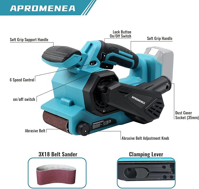 Cordless Belt Sander,18 Inch for Makita Battery 18V, Brushless Electric Power Belt Sander with 6 Variable-speed,Portable Handheld Belt Sander Professional Polishing Tool for Rust Removal,Woodworking