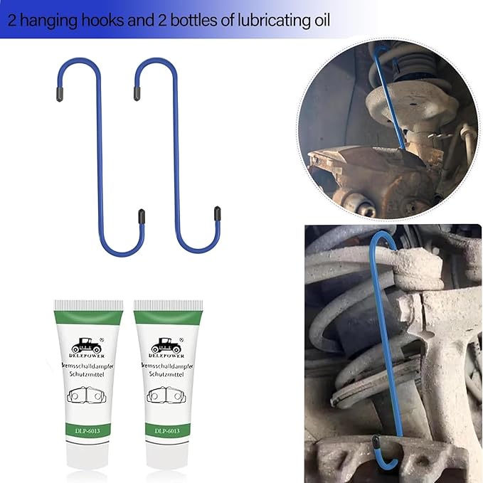 Brake Caliper Compression Tool, Caliper Piston Compressor Tool, Brake Pad Spreader, 5 in 1 Universal 360° Ratcheting System with 2 Brake Caliper Hooks, 2 Brake Disc Lubricant