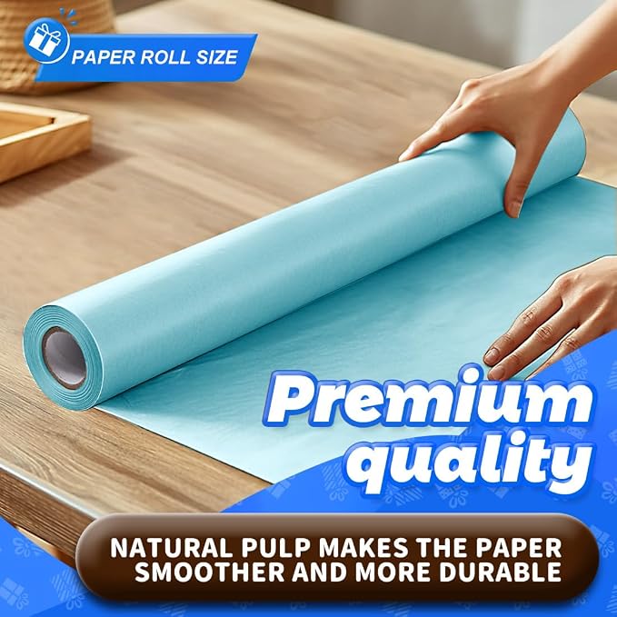 PerkHomy Light Blue Kraft Paper Roll 17.5" x 760" - Image 3