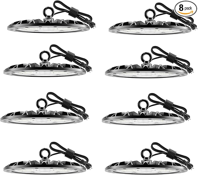loyal 8 Packs 200W UFO LED High Bay Light, 20000LM LED High Bay Shop Light, 6000K Daylight LED Bay Light with 1.2M Cable US Plug, Commercial High Bay Lighting for Warehouse Workshop Garage Factory