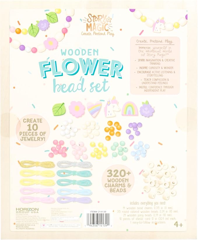 Story Magic Wooden Flower Bead Set, Over 300 Large Hole Wood Beads & Charms - Image 8
