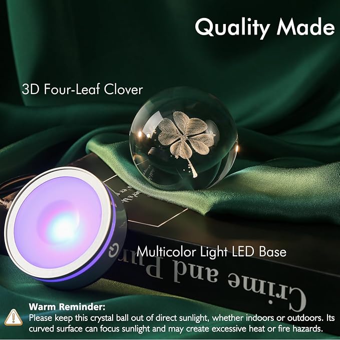 IFOLAINA Crystal Ball Lamp, 3D Four Leaf Clover K9 Decorative Night Light - Image 3