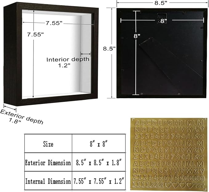 8x8 Black Shadow Box Frame Display Case - Image 2