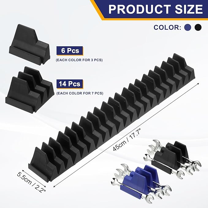 PATIKIL 46pcs Magnetic Wrench Organizer for Tool Box, Magnetic Modular Wrench Organizer Holder Toolbox Universally for 46 Tools Drawer Chest Ratcheting Offset Wrenches, Black Blue