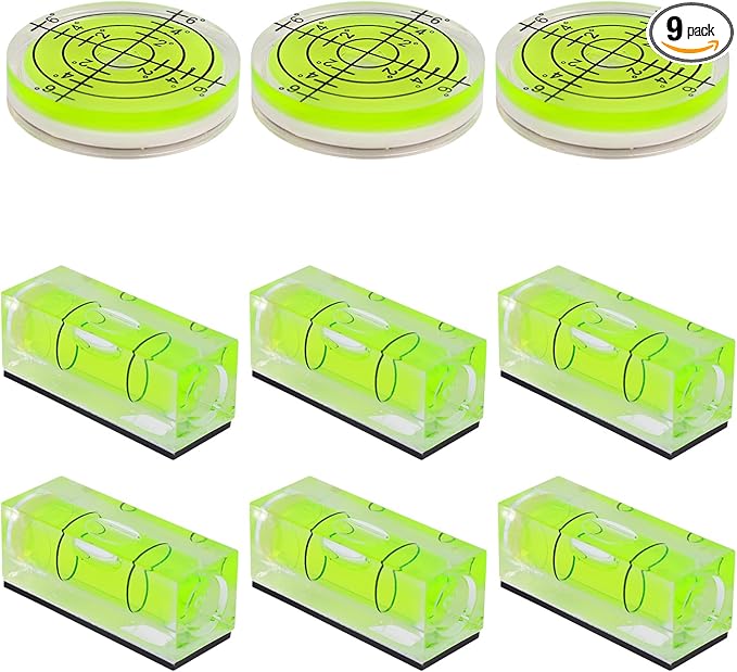 9pcs Small Bubble Spirit Level, Square & Round Circular Bubble Level Mini Magnetic Spirit Leveler Measure Tool for Leveling Phonograph Turntable Camera Tripod Drill