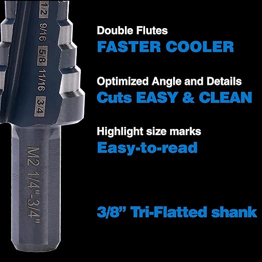 1/4 to 3/4 Inches M2 HSS Step Drill Bit,M2 High Speed Steel Unibit for Cutting Stainless Steel, Metal, Wood & Plastic (3/4")