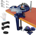 2-in-1 Dual-Purpose Combined Bench Vise or Table Vise, With end-point locking device, Portable Universal Rotate 360° Work Clamp-On Vise, 3.0" Blue
