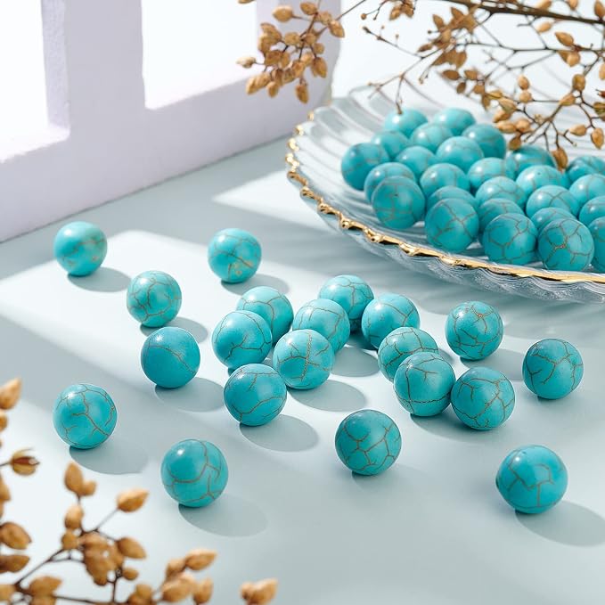 arricraft 50 Pcs Synthetic Turquoise Beads, 12mm Smooth Howlite Turquoise - Image 4
