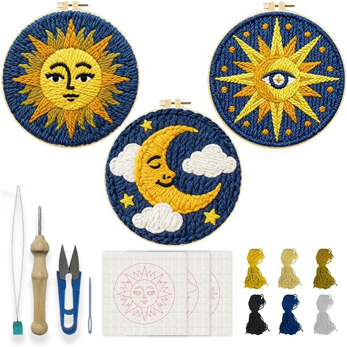 INFUNLY 3 Set Sun Moon Punch Needle Kits by INFUNLY