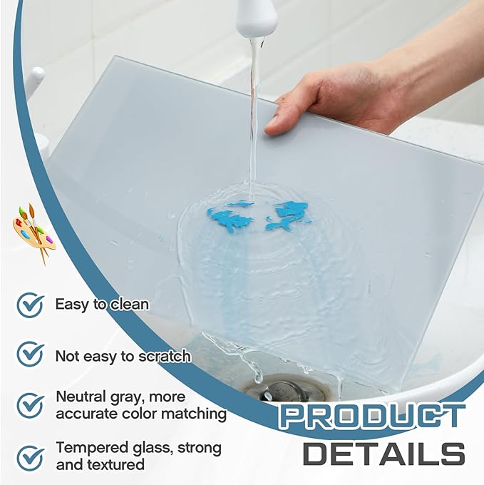 Nuanchu 1 Pcs 9 x 12 Inches Neutral Grey Tempered Glass Palette - Image 3