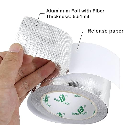 BOMEI PACK Adhesive Aluminum Foil Heat Shield Tape 2 Pack Barrier Fiberglass Thermal Insulation Reflective Material High Temp Protection (1.5 inch)
