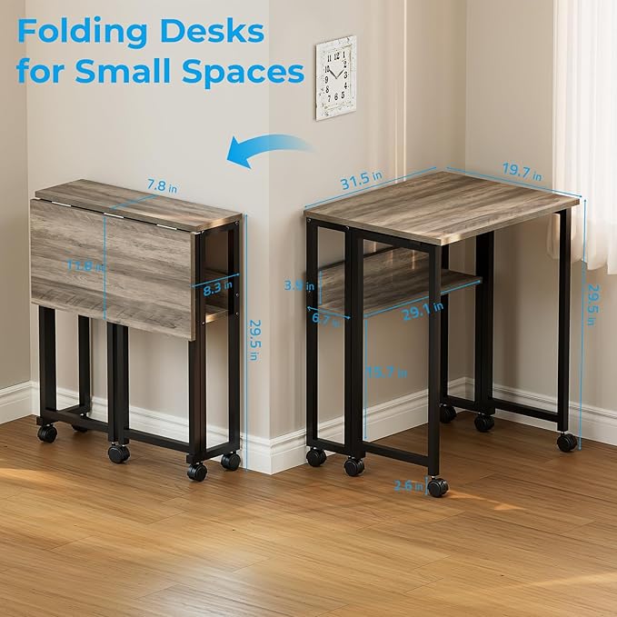 GreenForest Folding Desk with Wheels, 31.5" Rolling Table - Image 3