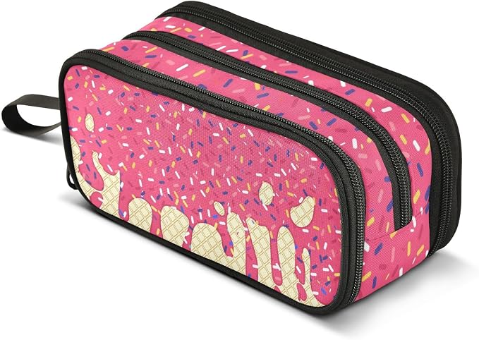 Red Ice Cream Print Pencil Case Box Boys Girls Large Pencil Pouch Zipper by BOENLE-WELCOMEYOURCOMING