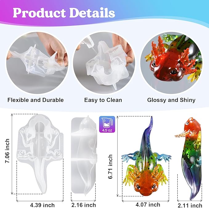 Let's Resin Large Axolotl Resin Molds Silicone, 3D Detailed Animal Silicone - Image 3