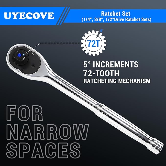 3-Piece Ratchet Set - 1/4, 3/8, 1/2 Inch Drive Socket Wrench Set - 72-Tooth Reversible Colorful Ratchet With IXPE Storage Tray