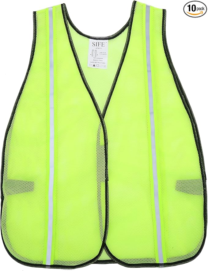 SIFE High Visibility Reflective Safety Vest with 1 Inch Reflective Strips,Made from Breathable and Neon Yellow Mesh Fabric,Universal Size,10 pack
