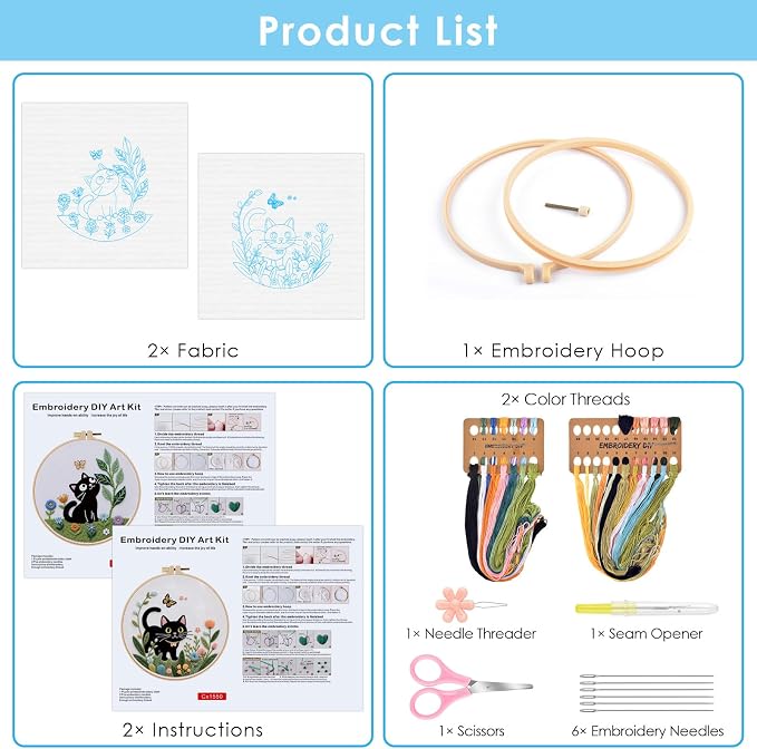 ERKOON Embroidery Kit for Beginners, 2 Set Flower Cross Stitch Set Include - Image 3