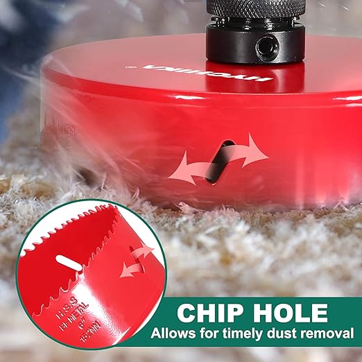 HYCHIKA 6 Inch/152mm Hole Saw,Bi-Metal Cutter Hole Max Cutting Depth 1-1/2inch(40mm) with 1 Arbor,2 Drill Bit for Wood Cutting Cornhole Plastic Drywall Boards Fiberboard