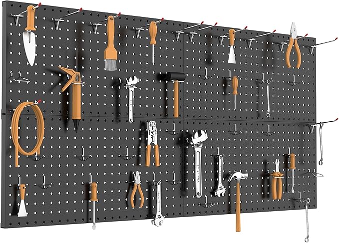 TORACK 4Pcs Metal Pegboard Panels(12"*24") for Wall, Garage Tools Pegboard System for Workbench, Modular Peg Board, Tool Organizer Board Kit for Pegboard Hooks(Pack of 4, Black)