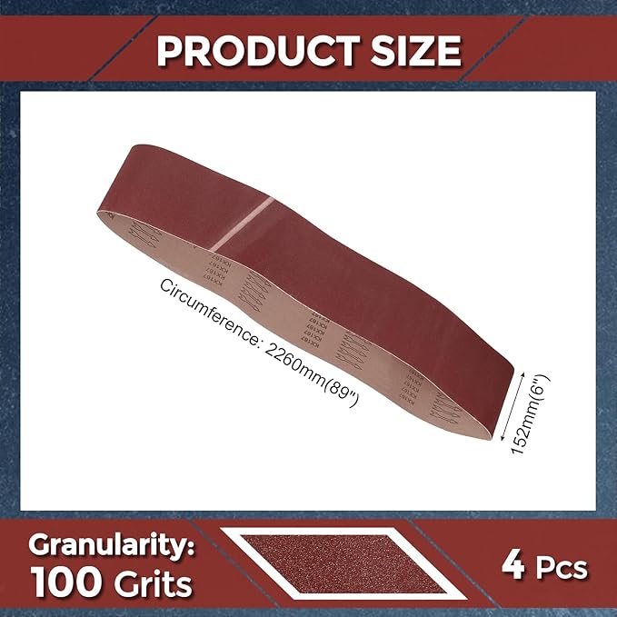 2 Pcs Sanding Belts 6 x 89 Inch 100 Grit Aluminum Oxide Abrasive Sandpaper for Belt Sander Metal Grinding Wood Working Weld Rust Removal