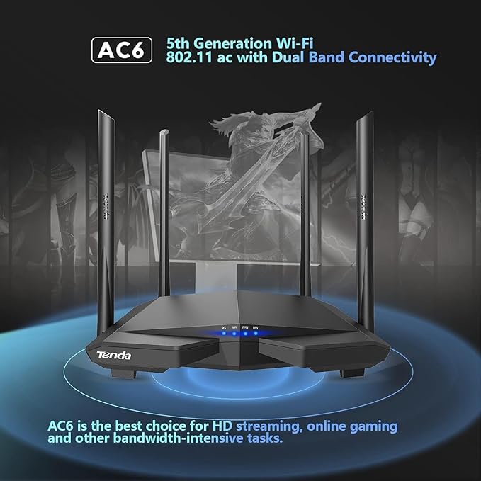 Tenda AC1200 Smart WiFi Router, High Speed Dual Band Wireless Internet Router with Smart APP, 4 x 100 Mbps Fast Ethernet Ports, Supports Guest WiFi, Access Point Mode, IPv6 and Parental Controls(AC6)