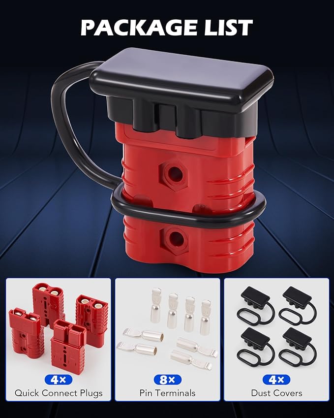 ORION MOTOR TECH Wire Connector 4 Pack, 175A Wire Harness Plug Kit for 2 Gauge Cables, 12V to 36V Battery Quick Connect Disconnect Set for Car Bike ATV Winches Lifts Motors More, Set of 4, Red