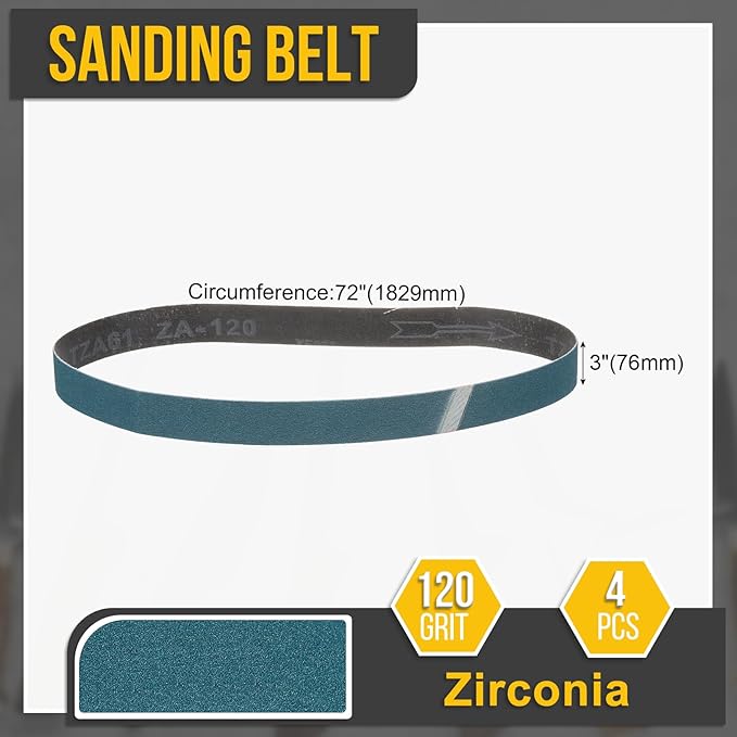 3 x 72 Inch Sanding Belt, 4 Pcs 120 Grit Zirconia Knife Sharpener Belts Work Sharpening for Belt Sander Knife Carving Tool Metal Working