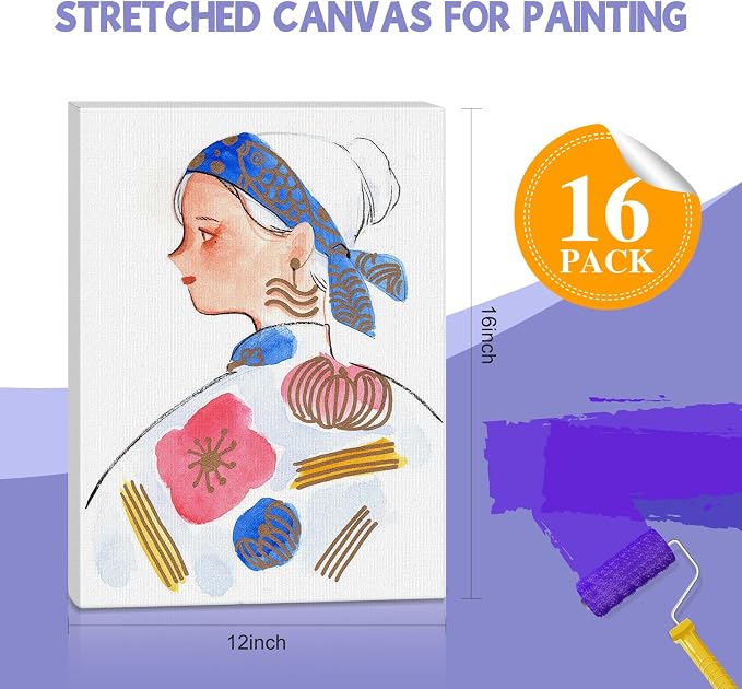 ESRICH Stretched Canvas for Painting 12x16 Inch, 16 Pack Blank Canvas Bulk-5/8 - Image 2