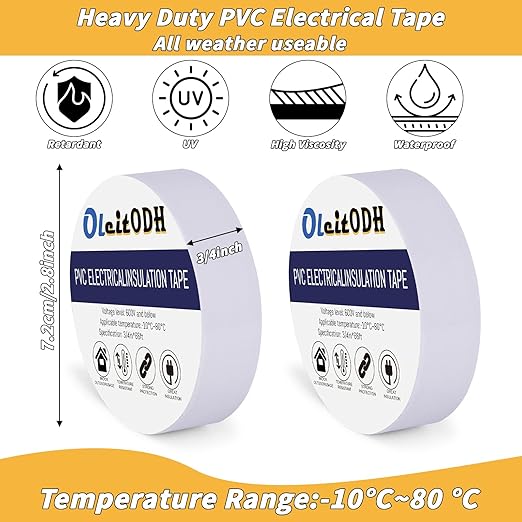 100 Rolls White Electrical Tape Bulk 3/4 Inch x 66ft, Waterproof Vinyl Electric Tape High Temp Insulation Tape for Electrical Protection Home Outdoor Electric Insulating Wire Wrapping