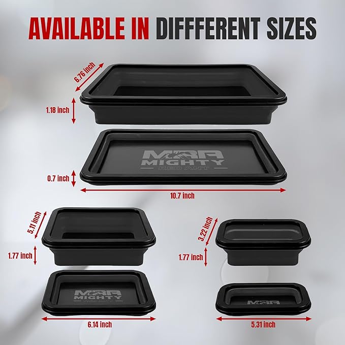 Collapsible Magnetic Tray Set of 3 Sizes – Foldable Silicone Tool Tray Organizer for Screws, Bolts, Nuts, Washers, Pins, & Small Metal Parts with Durable Magnetic Base (Black)