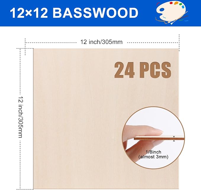 24 Pack Basswood Sheets 12"x12"x1/8", 3mm Basswood - Image 2
