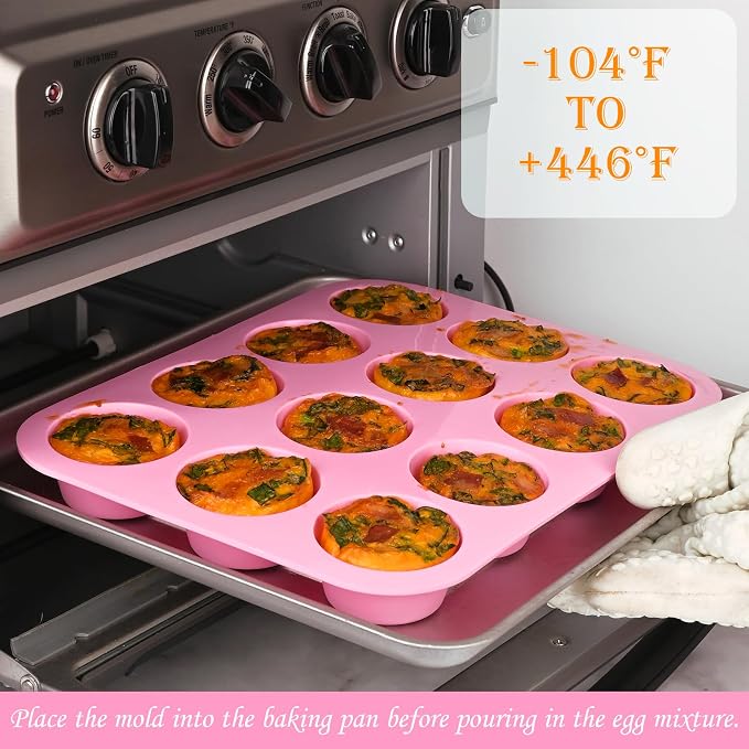 Sakolla 2 Pack Silicone Muffin Pan, Nonsticks 12 Cups Standard Cupcake Pans - Image 4