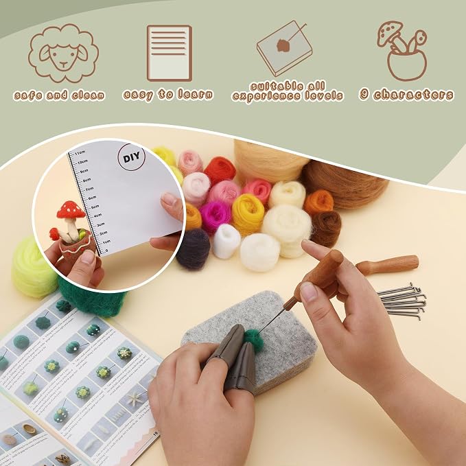 Yizzvb Needle Felting Kit, Wool Felting Kit Including Wool Roving, Felting Pad - Image 4
