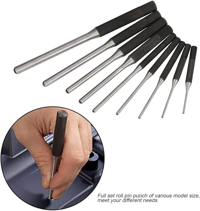 9pcs Steel Roll Pin Punch Set Mechanics Professional Removing Repair Tool with Carrying Bag for Automotive Watch Repair Jewelry and Craft Repair