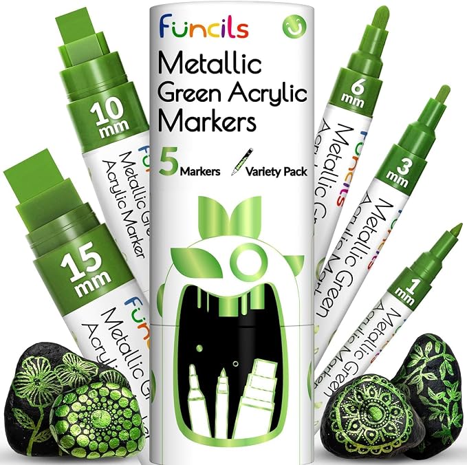 5 Metallic Acrylic Green Paint Pen by Funcils