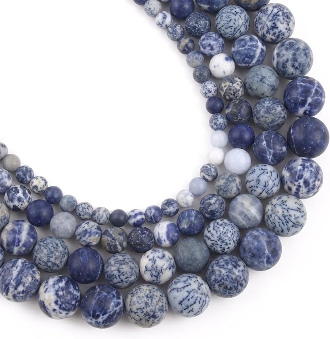 48pcs Natural Matte Blue Sodalite Gemstone Beads，8mm Frosted Round Loose Stone by Yochus