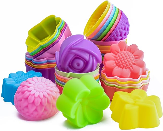 R HORSE 42Pcs Mini Size Silicone Molds, 2 x 0.8 inch Cupcake Multi Flower by RHORSE