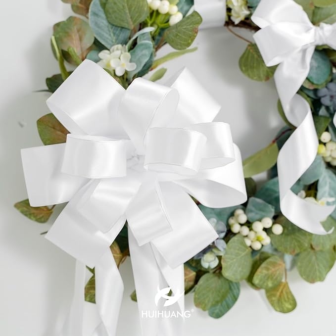 HUIHUANG White Wired Satin Ribbon 2.5 inch White Double-Faced Satin Wire Ribbon - Image 8