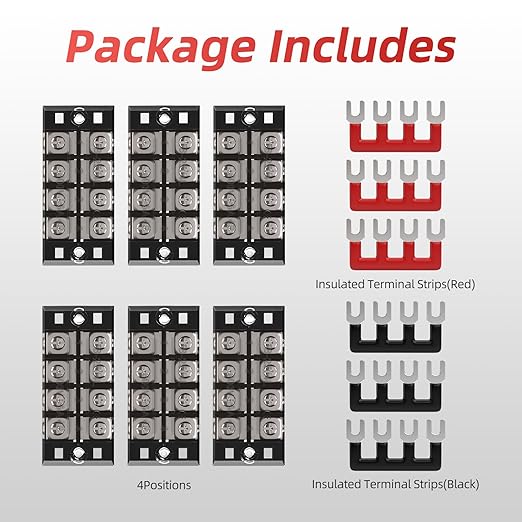APIELE 25A Screw Terminal Block Covered 4 Position Dual Row 4 Position Pre-Insulated Terminal Barrier Strip (6PCS 25A 4P+ 6PCS Wiring Strips)