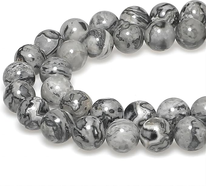 MJDCB AAA Natural Map Stone Beads Gray Picasso Stone Beads by MJDCB
