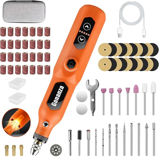 GONANZA Mini Cordless Rotary Tool Kit - 5-Speed with LED Light,Includes 78 Accessories,3.7V Type-C Rechargeable, Ideal for Grinding,Polishing,Cutting,Engraving,Drilling,DIY Crafts