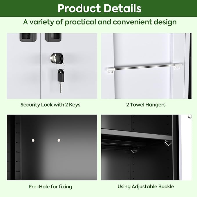 Garage Storage Cabinet with Wheels and Pegboard, Metal Broom Closet Storage Cabinet with Hanging Rod and Hooks for Garage, Bathroom, Home
