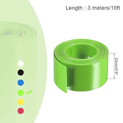 MECCANIXITY Battery Wrap PVC Heat Shrink Tubing 14mm Dia 23mm Flat 10 Feet(3meters) Light Green Good Insulation for Battery Pack