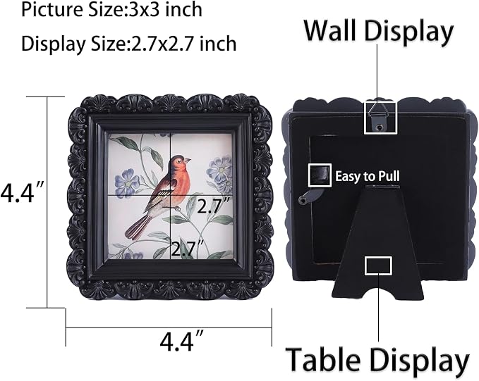 Vintage Picture Frames 3x3 Square Black Antique Picture Frames - Image 2