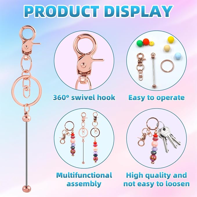 20 Pcs Beadable Keychains Bulk Kit – DIY Keychain Making Supplies - Image 3