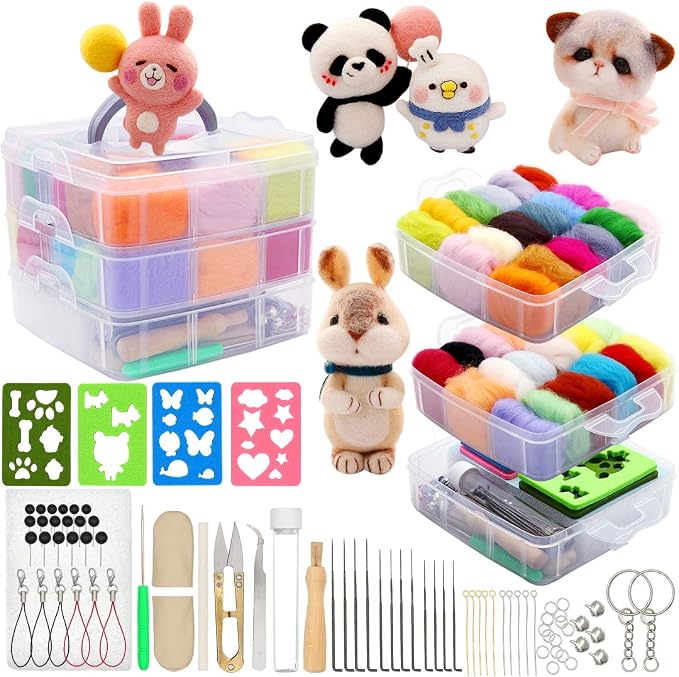 West Bay Needle Felting Kit 109 Pieces Set, Wool Roving 36 Colors - Image 8