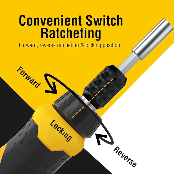 AZUNO 24 IN 1 Ratchet Screwdriver Set with Universal Socket, 20 CRV Bits Stored in Handle, 12+8 Slotted/Philips/Torx/Hex/Square Sand Blasted Bits and Chrome Plated Precision bits.